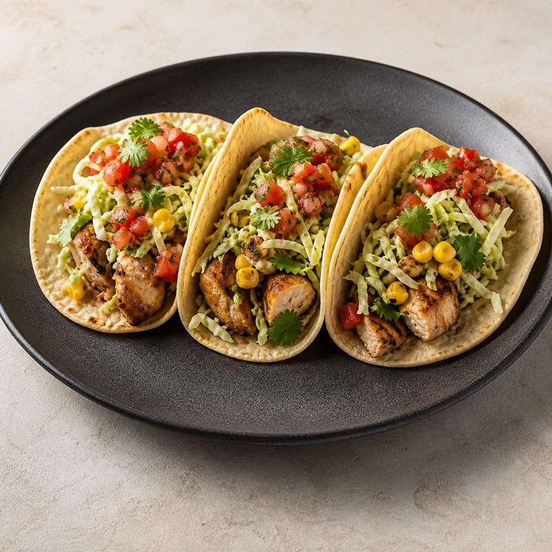 Chicken tacos with avocado slaw